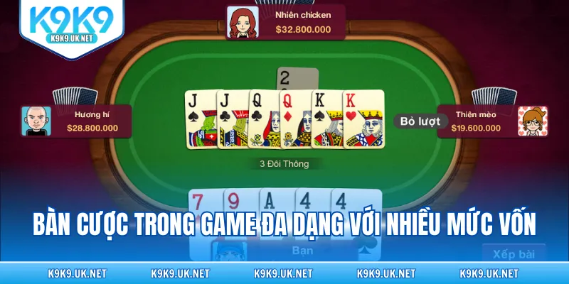Bàn cược trong game đa dạng với nhiều mức vốn